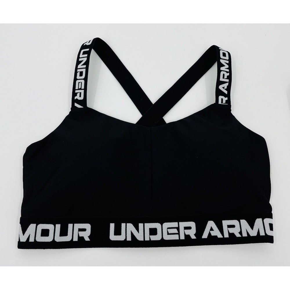 Under Armour Cross Strap Sports Bra Large Black 26" Band Removable Pads